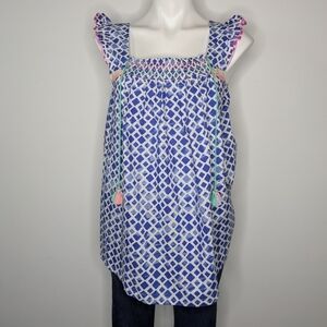 NWT Matilda Jane blue white square neck tassel accent tank blouse S